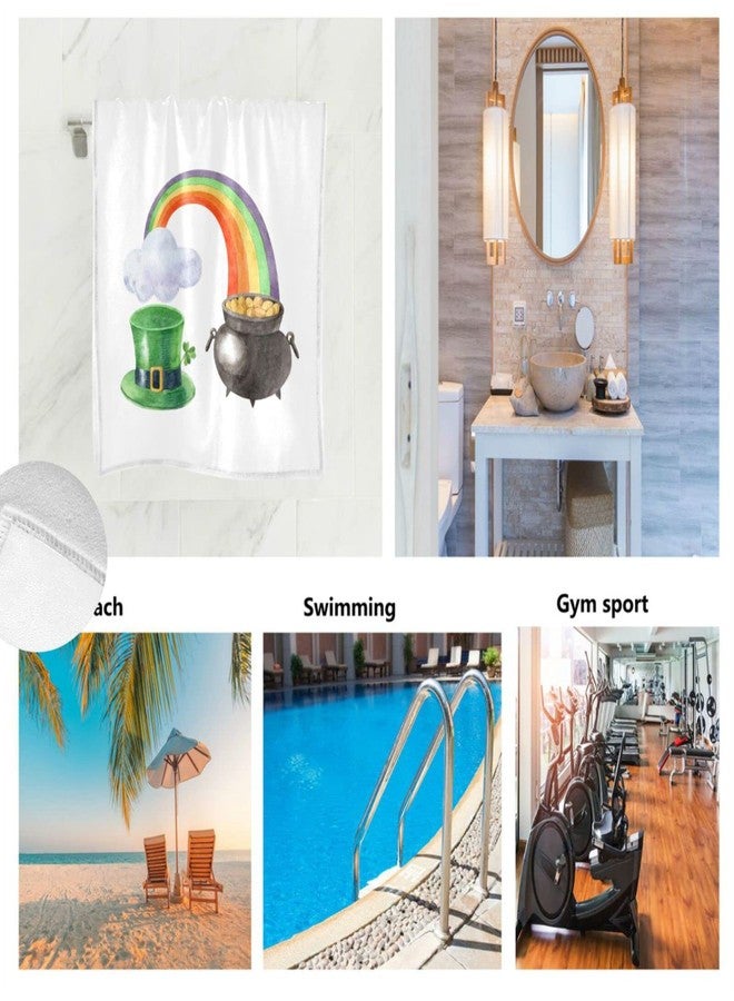 مناشف يد بألوان قوس قزح من Vdsrup بمناسبة عيد القديس باتريك، مقاس 30 × 15 بوصة، مزينة بقبعة قزم، ووعاء ذهبي، وعملة معدنية، ونبات البرسيم. مناشف ناعمة وعالية الامتصاص مناسبة لليدين والوجه والنادي الرياضي والمنتجع الصحي. - Image 2