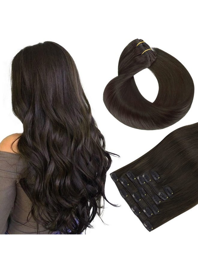 hotbanana - Human Hair Clip In Hair Extensions Dark Brown 120G Clip In Hair Extensions Real Human Hair Straight Remy Hair Clip In Hair Extensions 18 Inch 7Pcs - Image 1