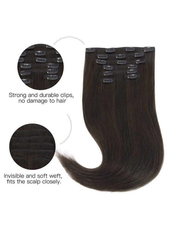 hotbanana - Human Hair Clip In Hair Extensions Dark Brown 120G Clip In Hair Extensions Real Human Hair Straight Remy Hair Clip In Hair Extensions 18 Inch 7Pcs - Image 1