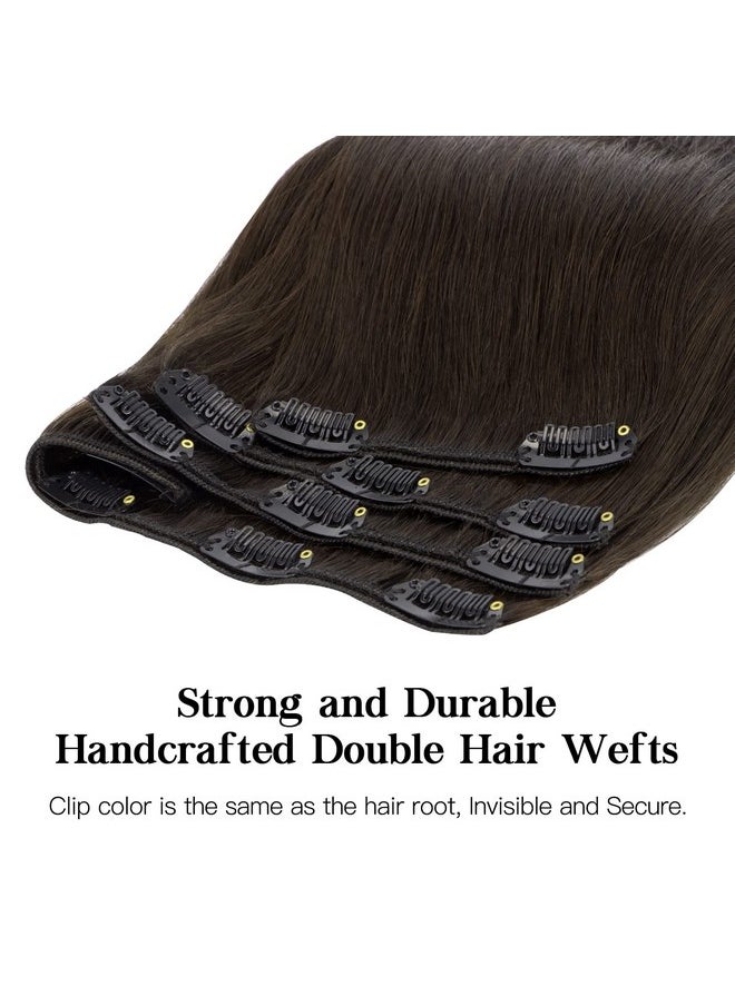 hotbanana - Human Hair Clip In Hair Extensions Dark Brown 120G Clip In Hair Extensions Real Human Hair Straight Remy Hair Clip In Hair Extensions 18 Inch 7Pcs - Image 1