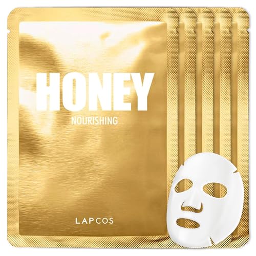 LAPCOS Honey Sheet Mask, Daily Face Mask with Hyaluronic Acid and Antioxidants to Hydrate and Tighten Dry Skin, Korean Beauty Favorite, 5-Pack - Image 1