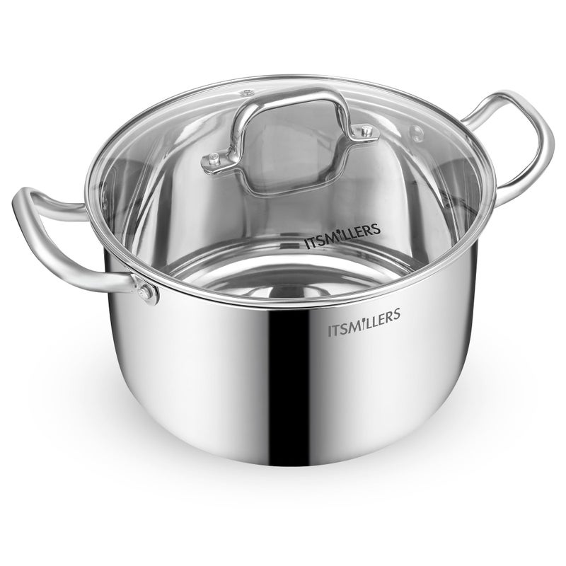 ItsMillers Stainless Steel Stock Pot  8 Quart Soup Pot Induction Compatible Cooking Pot with Riveted Handle Oven  Dishwasher Safe