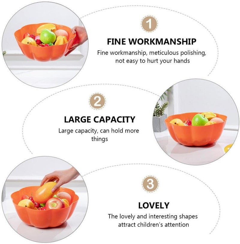 DOITOOL Halloween Trick Or Treat Candy Bowl  Creative Pumpkin Salad Bowl Plastic Fruit Bowl Snack Dish for Party Decor Supplies Orange - Image 4