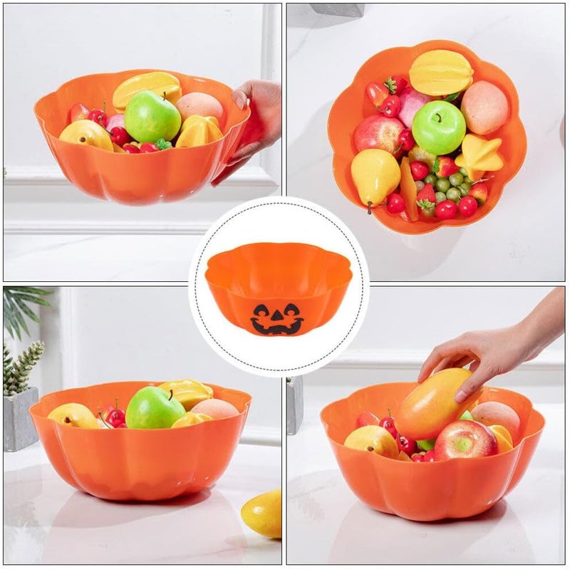 DOITOOL Halloween Trick Or Treat Candy Bowl  Creative Pumpkin Salad Bowl Plastic Fruit Bowl Snack Dish for Party Decor Supplies Orange - Image 5
