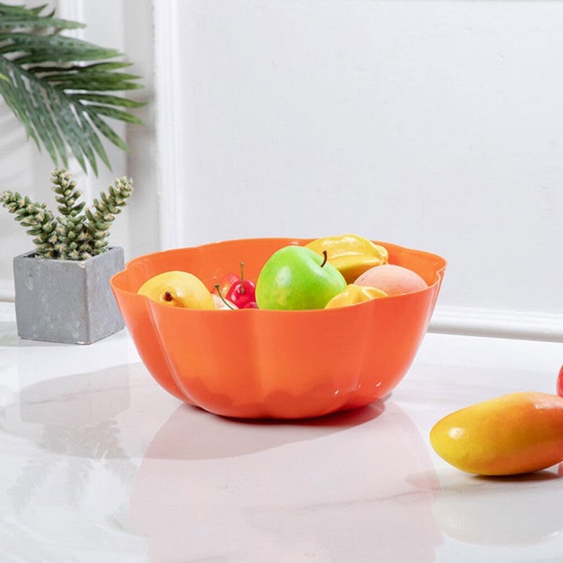 DOITOOL Halloween Trick Or Treat Candy Bowl  Creative Pumpkin Salad Bowl Plastic Fruit Bowl Snack Dish for Party Decor Supplies Orange - Image 2