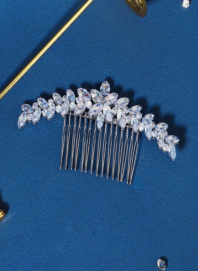 Missgrace Boho Simple Bride Wedding Prom Sparkling Zircon Side Hair Comb Crystal Rhinestones Flower Hair Comb Clips Bridal Hair Accessories Hair Piece for Women and Girls - Image 2