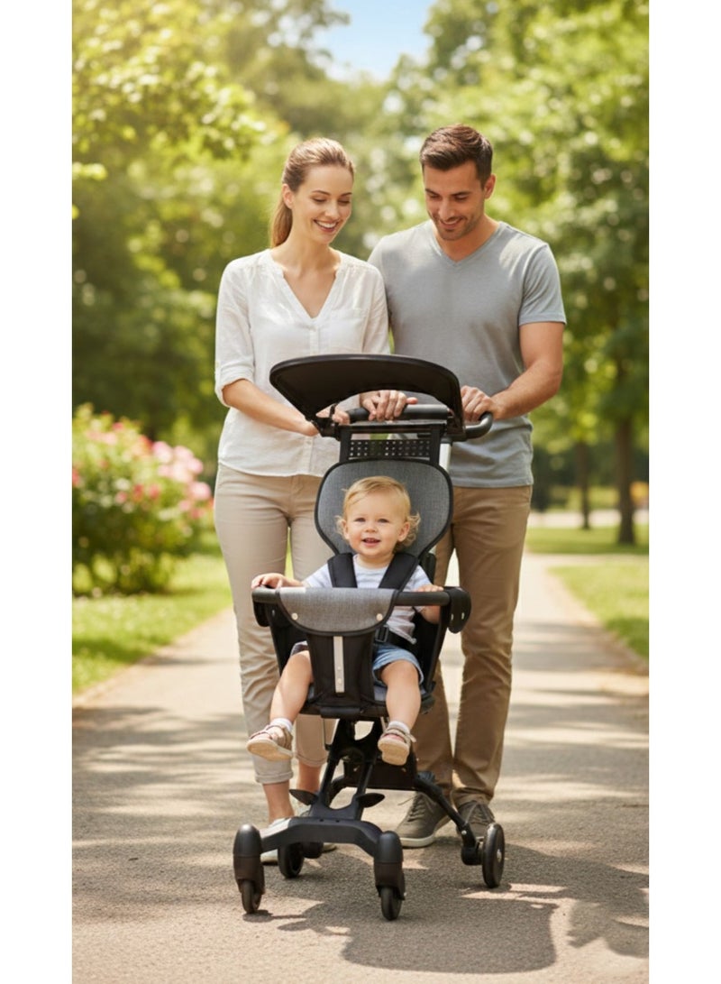Little Nest Foldable Baby Stroller with Canopy – Lightweight Push Ride-On with 360° Wheels-Black - Image 3