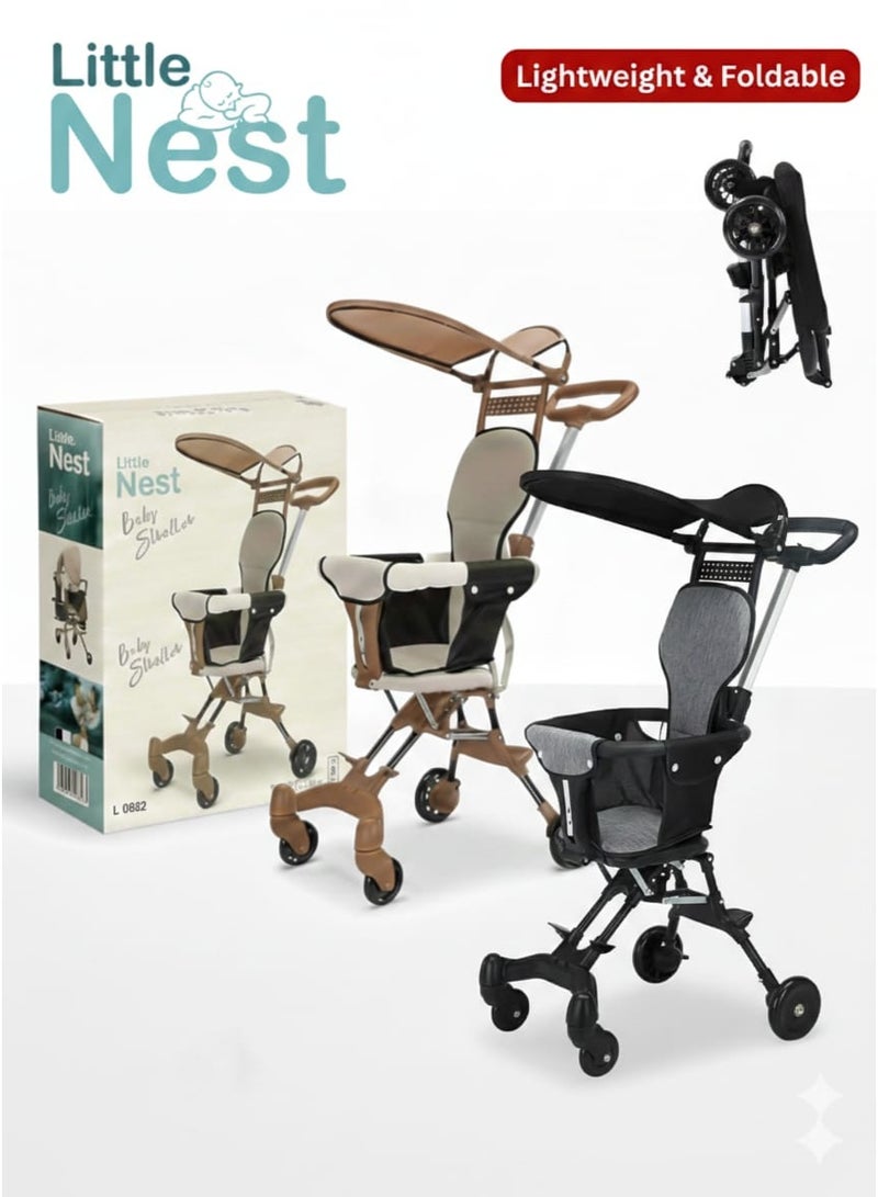 Little Nest Foldable Baby Stroller with Canopy – Lightweight Push Ride-On with 360° Wheels-Black - Image 4