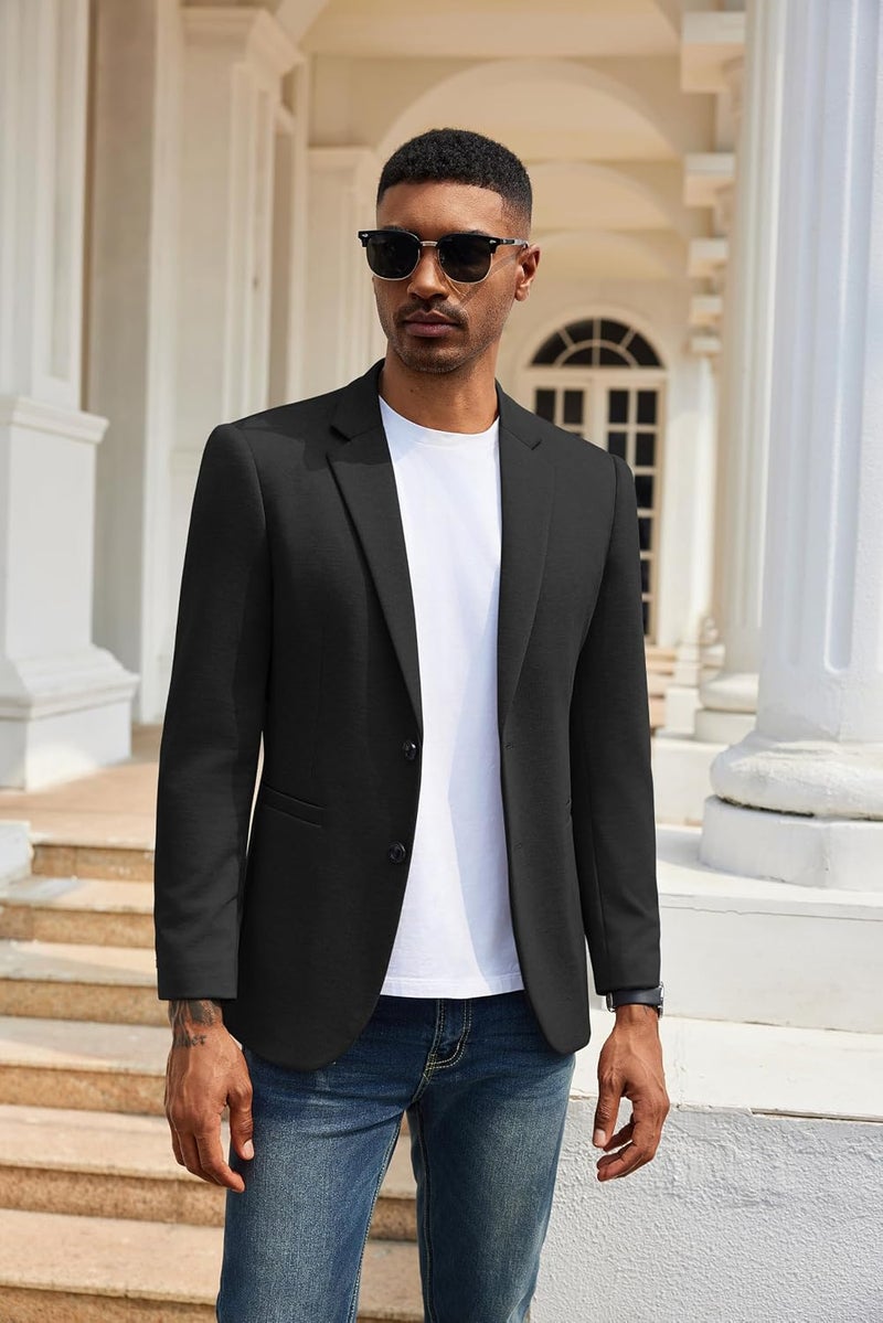 COOFANDY Men's Casual Knit Blazer Two Button Suit Jacket - Slim Fit Lightweight Sport Coat - Image 3