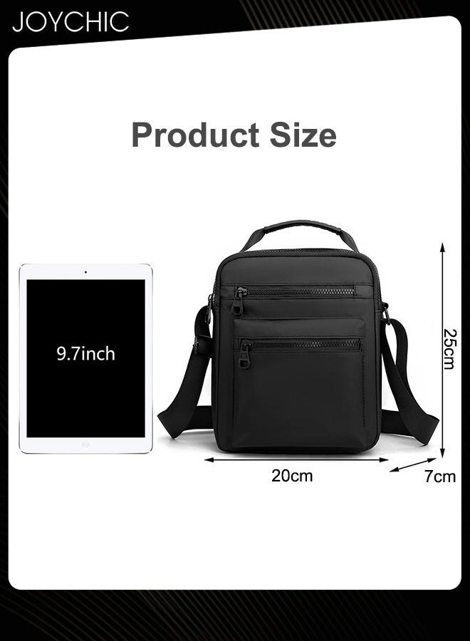 Joychic حقيبة كتف مقاومة للاستخدام اليومي بتصميم بسيط للرجال بسعة كبيرة مع جيوب متعددة وأحزمة قابلة للتعديل للهاتف وجواز السفر باللون الأسود - Image 5