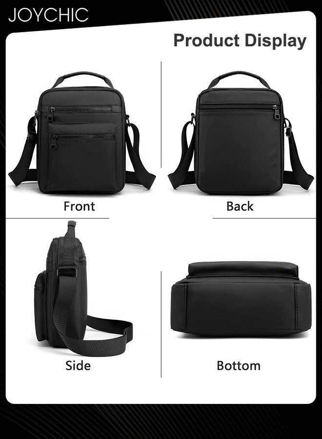 Joychic حقيبة كتف مقاومة للاستخدام اليومي بتصميم بسيط للرجال بسعة كبيرة مع جيوب متعددة وأحزمة قابلة للتعديل للهاتف وجواز السفر باللون الأسود - Image 4