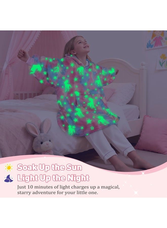 Catalonia Rainbow Unicorn Blanket Hoodie for Kids, Glow in The Dark Oversized Sherpa Sweatshirt Pullover, Cozy Wearable Blanket Gift for Girls & Boys 7-16 Years - Image 2