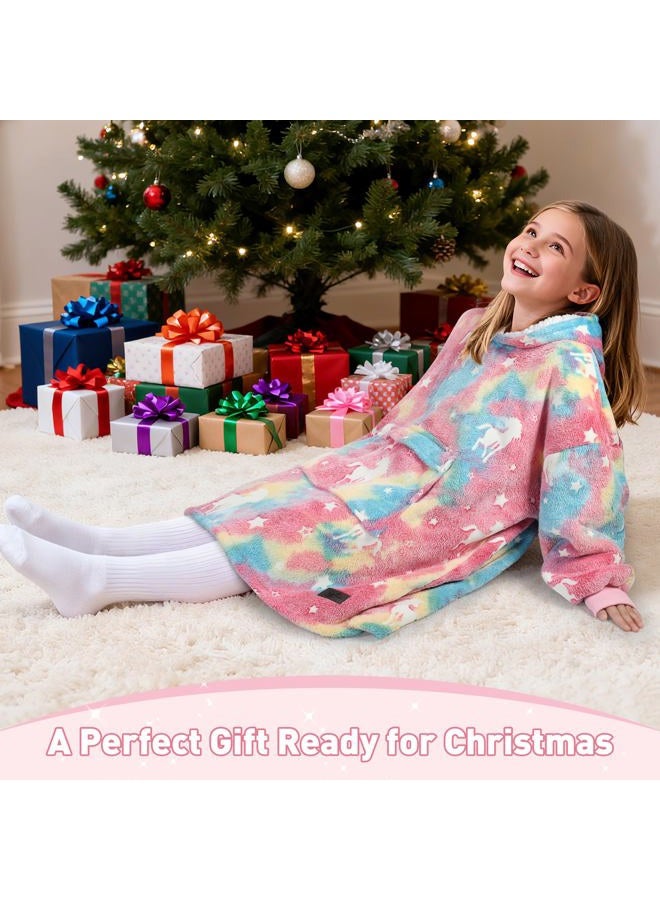 Catalonia Rainbow Unicorn Blanket Hoodie for Kids, Glow in The Dark Oversized Sherpa Sweatshirt Pullover, Cozy Wearable Blanket Gift for Girls & Boys 7-16 Years - Image 5