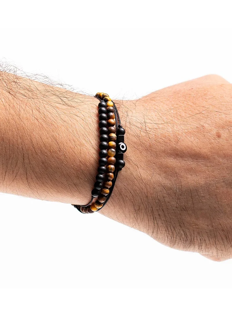 CHRYSOSTOMOS Handmade Multiline Adjustable Bracelet for Men with Matte Stones â€œEye of the Tigerâ€