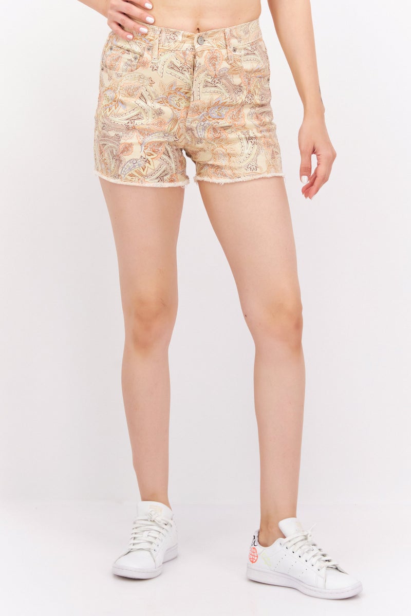 Jessica Simpson Women Allover Print Denim Shorts, Beige Combo - Image 1