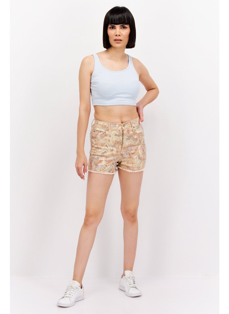 Women Allover Print Denim Short, Beige Combo - pzsku/ZEDEB33B8CD8235BA3A2FZ/45/_/1740494965/eb736a29-a8c9-4bd8-a8ff-fe6042ccb749