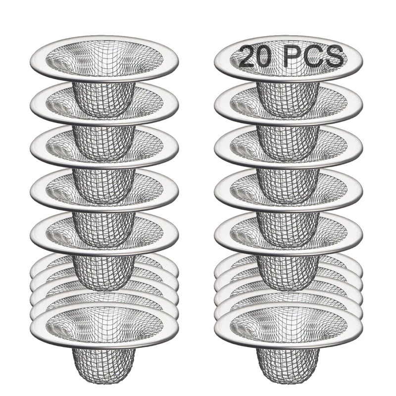 Beyoslf 20Pcs Small Drain Mesh Basket, 2.125'' Bathroom Sink Drain Strainer Screen Mesh Sink Strainer Hair Catcher Drain Filter Cover for Bathtub Lavatory RV Laundry Shower Floor Utility Sink Drain - Image 1