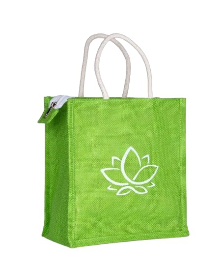 Soman Jute Ecofriendly Return Gift Bags Lotus Printed Multicolor with Zip Pack of 10 Bags - Image 3