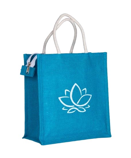 Soman Jute Ecofriendly Return Gift Bags Lotus Printed Multicolor with Zip Pack of 10 Bags - Image 5