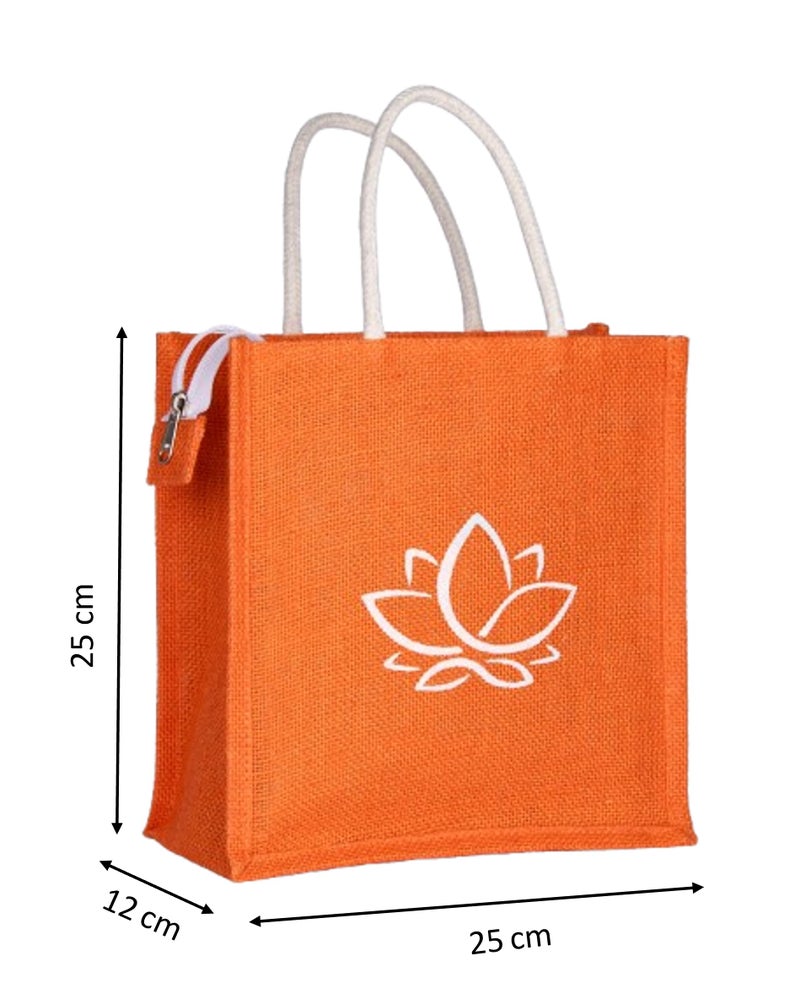 Soman Jute Ecofriendly Return Gift Bags Lotus Printed Multicolor with Zip Pack of 10 Bags - Image 2