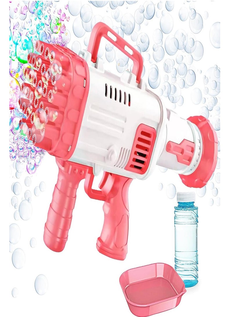 BUBBLE GUN Bubble Machine Gun, Pink Bubble Gun with Bubble Solution, 32 Holes Bubbles Machine for Adults Kids, Summer Toy Gift for Outdoor Indoor Birthday Wedding Party - Pink