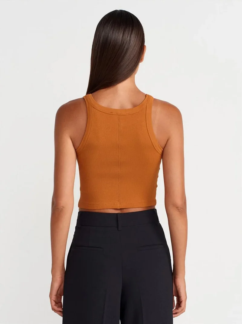 ديلفين DILVIN Ribbed Cotton-blend Sleeveless Crop Top