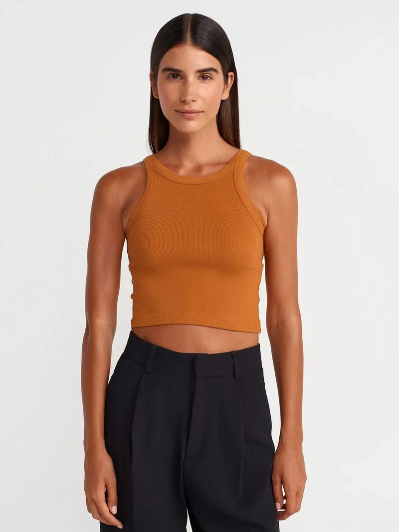 ديلفين DILVIN Ribbed Cotton-blend Sleeveless Crop Top