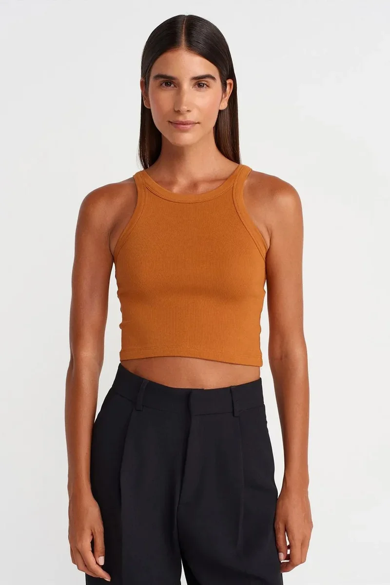 DILVIN Ribbed Cotton-blend Sleeveless Crop Top
