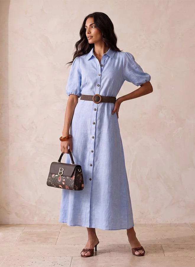 Basics Linen Shirt Dress with Belt