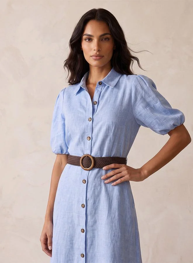 Splash FAV BLUE Basics Linen Shirt Dress with Belt for Women | Best Price UAE