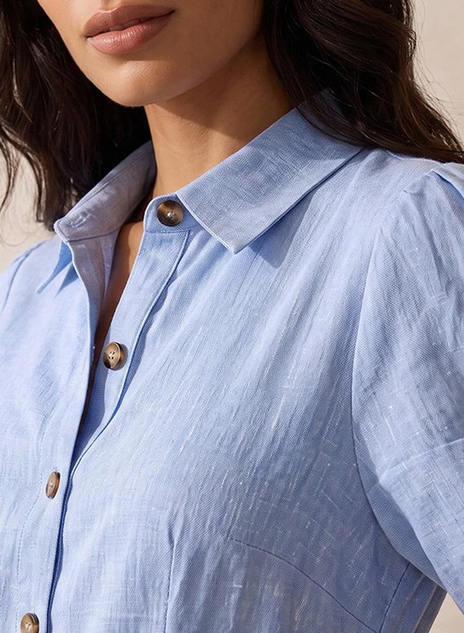 Splash FAV BLUE Basics Linen Shirt Dress with Belt for Women | Best Price UAE
