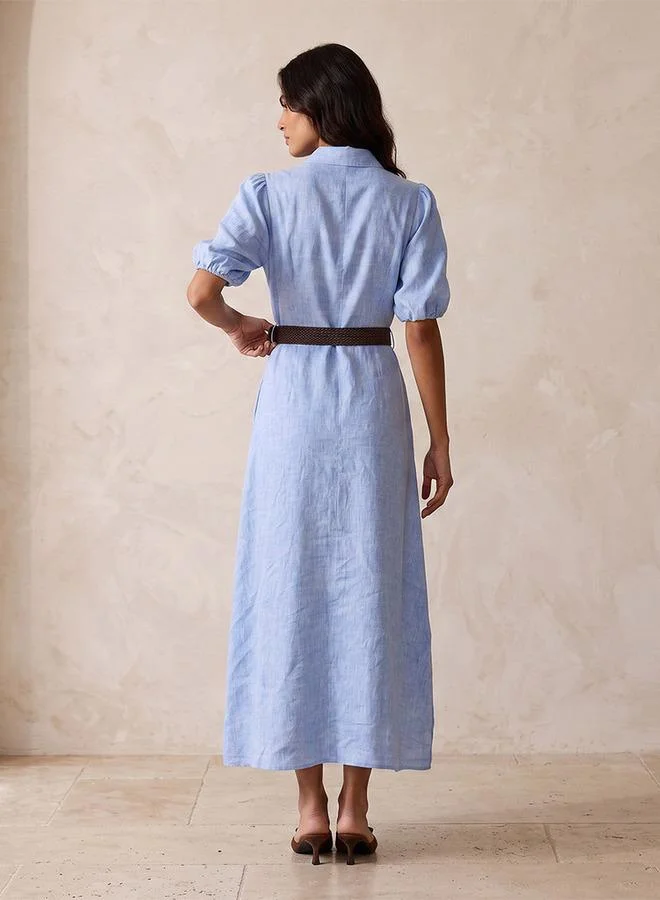 Splash FAV BLUE Basics Linen Shirt Dress with Belt for Women | Best Price UAE