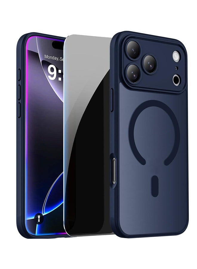 Magnetic for iPhone 17 Pro Max Case, Compatible with Magsafe, [with 1 Screen Protectors] [Full Camera Protection] Slim Translucent Matte Shockproof Protective Phone Cover, Deep Blue - Image 1