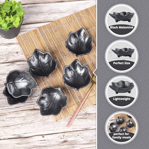 MARKET 99 Market99 Melamine Chutney Dip Bowl Set of 6 - Black Leaf Shape (30ml Each) | Matte Finish Small Serving Bowls for Sauce, Snacks & Dips | Lightweight Bowls for Kitchen & Dining - Image 3