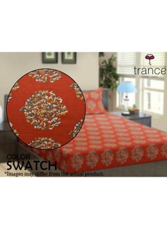 Trance Home Linen Trance Home Linen 200TC 100% Cotton 78"x78" Elastic Fitted Bedsheet Super King Bed Size | Printed Fitted Sheet | Elasticated Fitted Bedspread with 2 Pillow Covers (78x78 inch, Damask Clay Red)  - Image 2
