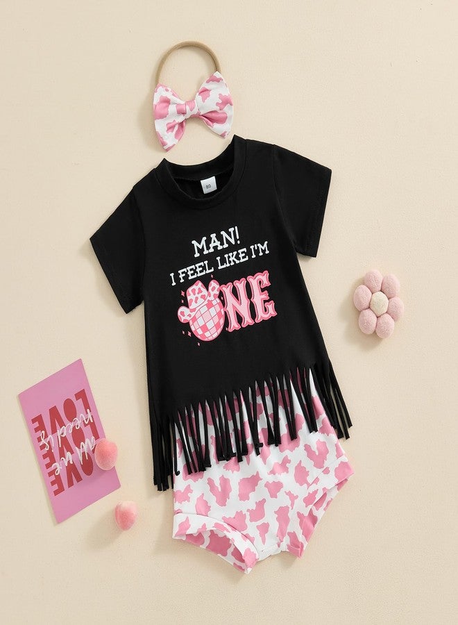 Frietlebird First Birthday Outfit Girl 1st Birthday Girl Outfit Short Sleeve Letters Tassel Shirt Shorts Set Baby Summer Clothes (A-Black,12-18 Months) - Image 2