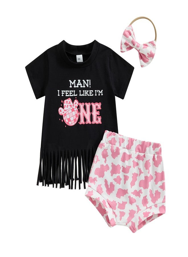 Frietlebird First Birthday Outfit Girl 1st Birthday Girl Outfit Short Sleeve Letters Tassel Shirt Shorts Set Baby Summer Clothes (A-Black,12-18 Months) - Image 1