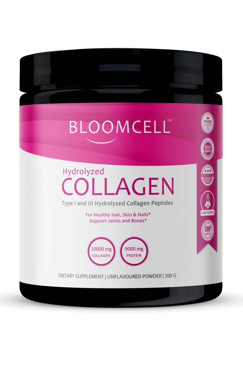 Bloomcell Bovine Collagen Powder (Hydrolyzed Collagen Peptides Type I & III) - 200g (Unflavored) - Image 1