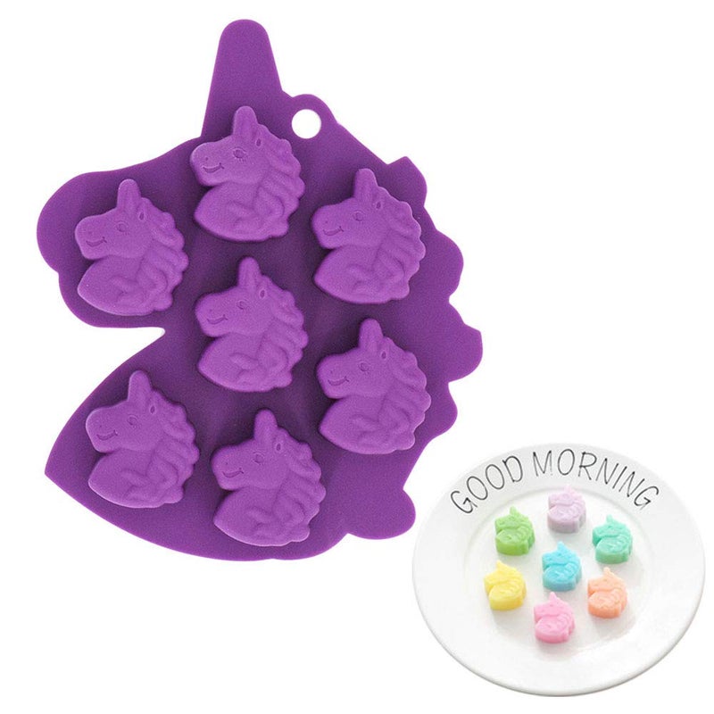 Fewo 7Cavity Small Size Unicorn Head Silicone Tray Mold for Chocolate Hard Candy Ice Cube Jello Mini Soap Bath Bomb Cake Baking Resin Crayon
