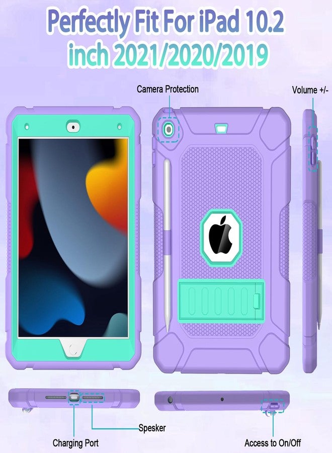 BMOUO جراب BMOUO لأجهزة iPad من الجيل التاسع والثامن والسابع (10.2 بوصة، 2021/2020/2019)، جراب واقٍ مقاوم للصدمات لجهاز iPad 10.2 بوصة مع حامل مدمج/حامل قلم، بنفسجي - Image 4