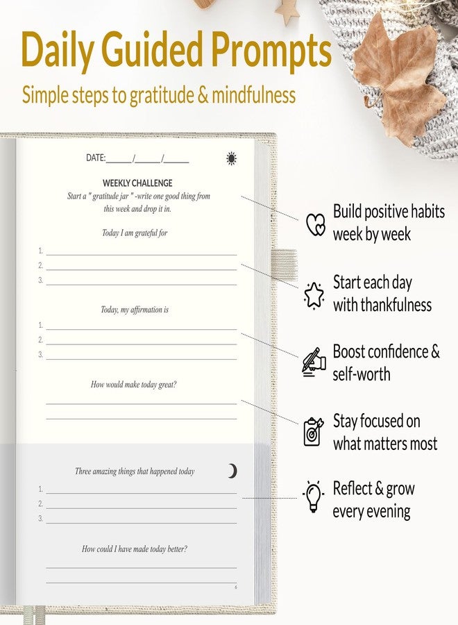 SUNEE Daily Gratitude Journal - 52 Weeks Simple 5 Minute Journal for Daily Reflection, Build Positivity and Mindfulness, Undated Minimalist Planner for Women & Men (Beige) - Image 3