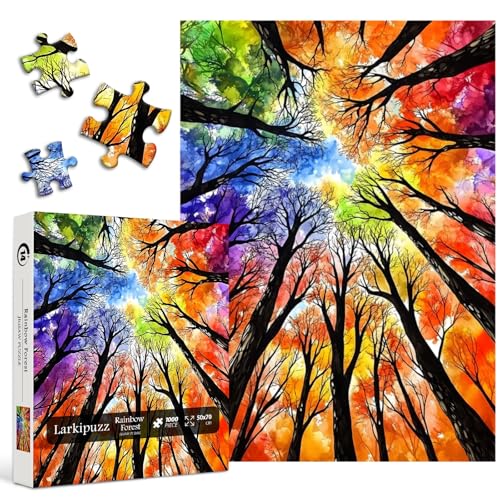 Larkipuzz Tree Puzzle for Adults 1000 Pieces Larkipuzz Colorful Forest Puzzle Rainbow Art Difficult Gradient Plant Sky Theme as Home Decor - Image 5