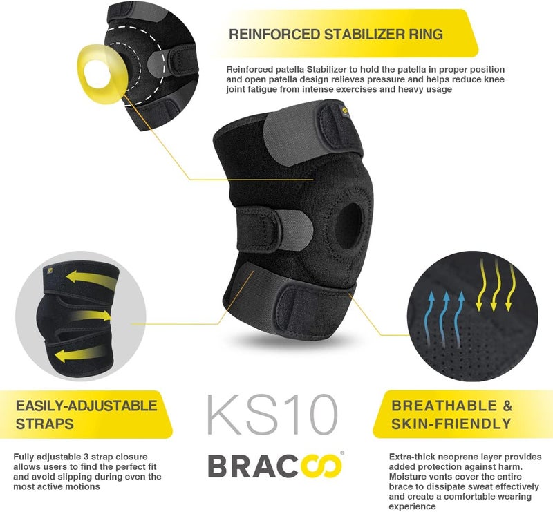 Bracoo Knee Support Brace for Men Women, Adjustable Compression Sleeve Wrap Patellar Pad Tendon - Arthritis Pain, meniscus tear, Injury Recovery, Running, Workout, KS10 - Image 2