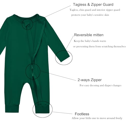 Aablexema Baby Footless Pajamas Bamboo Rayon 3pcs Unisex Infant Zipper Romper with Mitten Cuffs(Beige&Light Grey&Green,Newborn) - Image 4