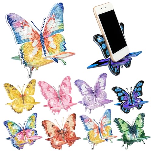 Kenning 8 Pcs Butterfly Diamond Painting Cell Phone Stand DIY 5D Full Crystal Acrylic Spring Diamond Art Phone Holders Kits for Beginner Adult DIY Craft Butterfly Lover Gift - Image 1