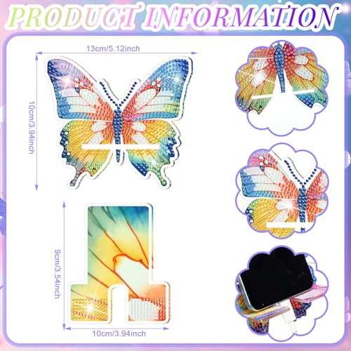 Kenning 8 Pcs Butterfly Diamond Painting Cell Phone Stand DIY 5D Full Crystal Acrylic Spring Diamond Art Phone Holders Kits for Beginner Adult DIY Craft Butterfly Lover Gift - Image 3