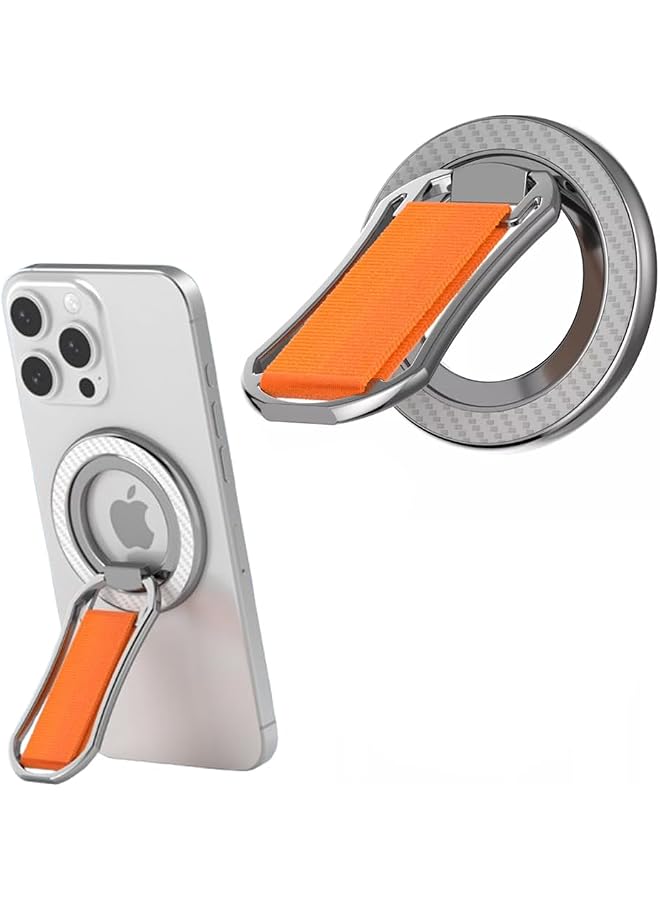 S-TOP Ultra-Secure Magnetic Phone Grip Finger Strap Kickstand, Removable Accessory for Mage-safe Phones and compatible with Android Devices (Orange) - Image 1