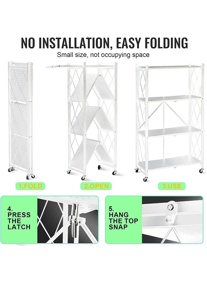 Beauenty Foldable Storage Organizer 4 Tier, Storage Shelves Kitchen Cabinet Storage Rack, Shelf Storage Multipurpose Rack for Living Room Bedroom Kitchen Garage White - Image 2