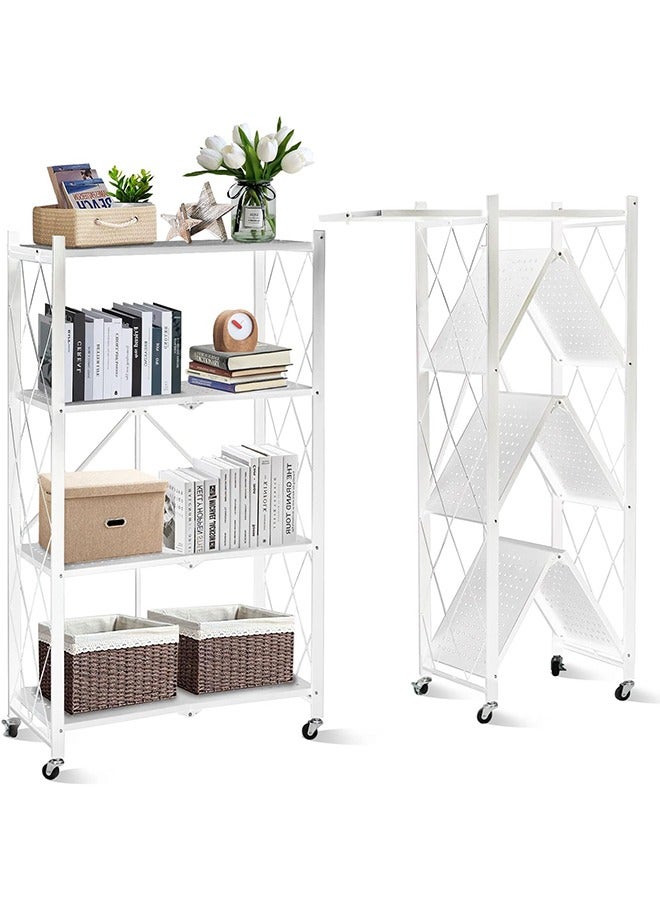 Beauenty Foldable Storage Organizer 4 Tier, Storage Shelves Kitchen Cabinet Storage Rack, Shelf Storage Multipurpose Rack for Living Room Bedroom Kitchen Garage White - Image 1