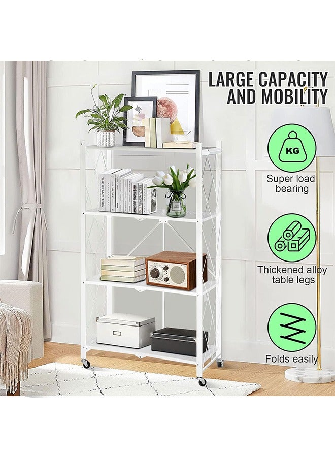 Beauenty Foldable Storage Organizer 4 Tier, Storage Shelves Kitchen Cabinet Storage Rack, Shelf Storage Multipurpose Rack for Living Room Bedroom Kitchen Garage White - Image 3
